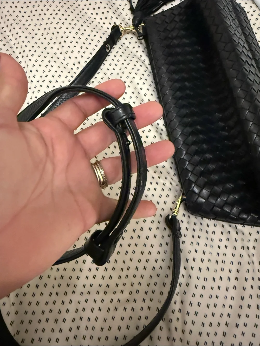 Black Woven Leather 3 Ways Bag with Tassel - Picture 11 of 14
